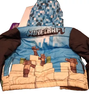 Buy Minecraft Boys Puffer Jacket Sz 5/6 Winter Coat Hooded Kids Creeper Steve Zombie • 15.79£