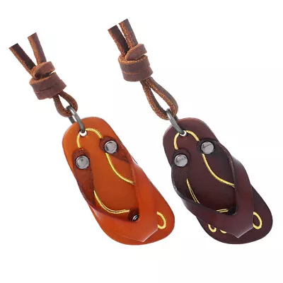 Buy 2 Pcs Necklace Imitation Cowhide Lovers Trendy Men Slippers Necklaces • 10.65£