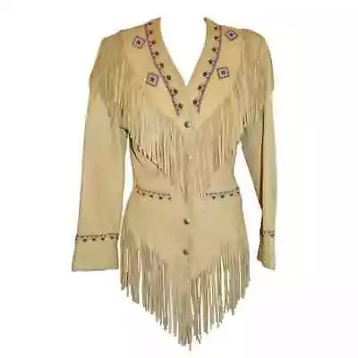 Buy 100% Native American Western Women's Cowhide Leather Jacket With Fringe & Beads • 84.99£