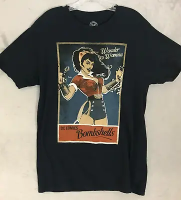 Buy Wonder Woman  Bombshells  Art T-Shirt DC Comics Black Short Sleeve Unisex Large • 14.09£