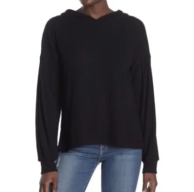 Buy Project Social T Thin Knit Hoodie Black Ribbed Balloon Dolman Sleeves Small New • 18.94£
