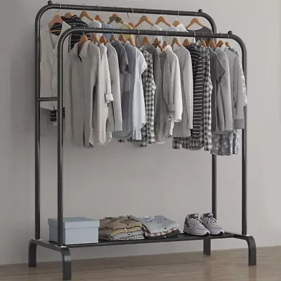 Buy Heavy Duty Metal Double Rail Clothes Garment Hanging Rack Shelf Display Stand UK • 15.49£