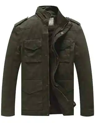 Buy Men's Casual Jacket Classic Warm Cotton Military Coat Multi Pockets, S • 32.99£