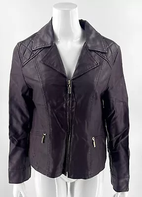 Buy Alfani Womens Moto Jacket Size M Plum Purple Zip Up Faux Leather Motorcycle***** • 4.73£