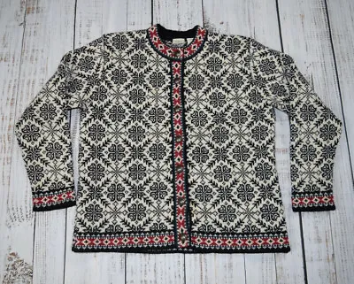 Buy Ll Bean Fair Isle Cardigan Sweater Nordic Style Womens Medium Button Up Ivory M • 48.03£