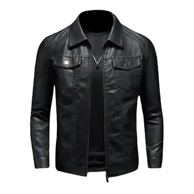 Buy Men's Korean Slim-fit Motorcycle Coat Thin Leather Jackets Spring Leather Coat • 34.12£