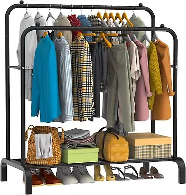 Buy Heavy Duty Metal Double Rail Clothes Garment Hanging Rack Shelf Display Stand UK • 16.99£