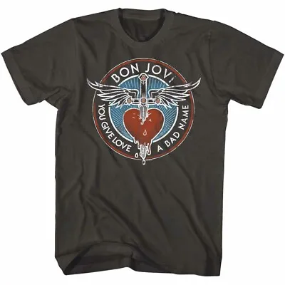 Buy Bon Jovi You Give Love A Bad Name Bleeding Heart Adult T Shirt Music Merch • 41.23£