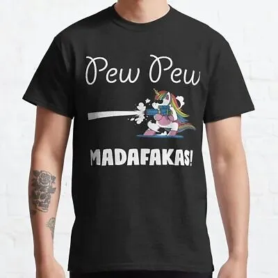 Buy NWT Old Pew Pew Mdafakas Unicorn Classic Shooter Funny Unisex T-Shirt • 18.86£