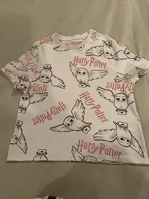 Buy Girls White T Shirt Harry Potter Hogwarts Owl Glitter Writing • 9£