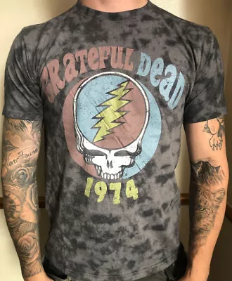 Buy Grateful Dead 1974 Grey Dip Dye Official Merchandise T-shirt • 15.99£