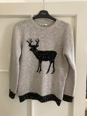 Buy BHS Reindeer Christmas Jumper Size 10 Petite Women's Girl's Grey Black Sequins  • 7.99£