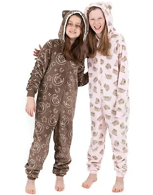 Buy Pusheen Girls Kids Pink OR Brown Cat Fluffy Fleece Pyjamas • 21.95£