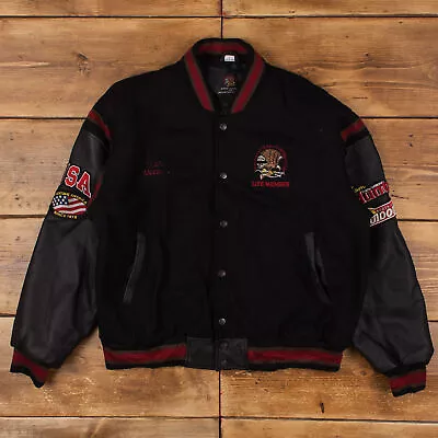 Buy Vintage North American Hunting Club Varsity Jacket L Bomber USA Black Snap • 42.11£