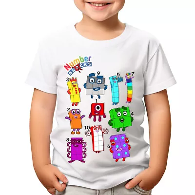 Buy Kids Boys Number Blocks Print Casual Short Sleeve T-shirt Cotton Top Tee #V #SS • 6.99£