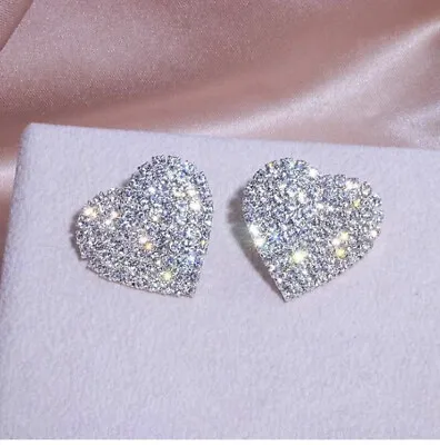Buy Earrings Jewellery 925 Sterling Silver Crystal Heart Stud Earrings • 3.90£
