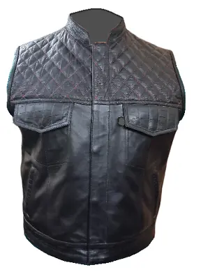 Buy Mens Black Alligator/Crocodile Print LEATHER Quilted Bikers Style Vest Waistcoat • 69.99£