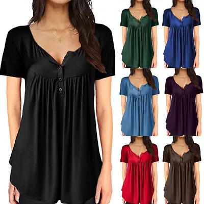 Buy Womens Plus Size T Shirts Short Sleeve Loose Blouse Tunic Tops Solid Color Tee • 8.98£