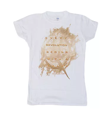 Buy The Hunger Games 2: Catching Fire Mockingjay Glow Juniors White T-Shirt • 7.11£