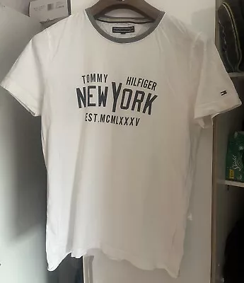 Buy TOMMY HILFIGER Mens New York City Graphic T-Shirt Top Medium White Cotton • 7.95£