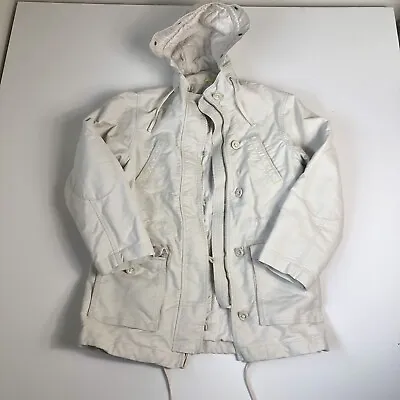 Buy GAP Womens Button Front Off-White Jacket With Hoodie 100% Cotton Sz M E86 • 17.02£