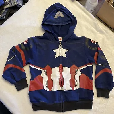 Buy Captain American Marvel Comics Mask Hoodie Jacket Youth Size 5T • 8.04£