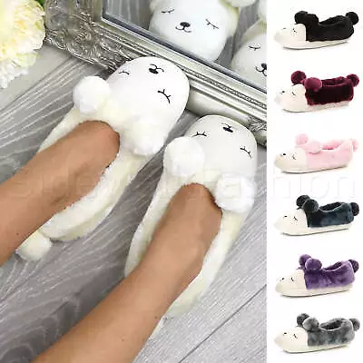 Buy Womens Ladies Winter Fur Warm Comfort Pom Pom Teddy Bear Cute Slippers Size • 4.99£