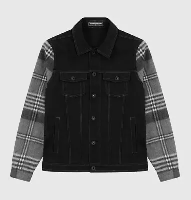 Buy MANIERE DE VOIR Mens DENIM JACKET WITH BRUSH CHECK SLEEVES SIZE S BRAND NEW • 40£