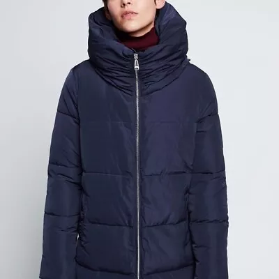 Buy New Zara High Collar Puffer Blue Jacket 6303/240 Size Xs • 35£