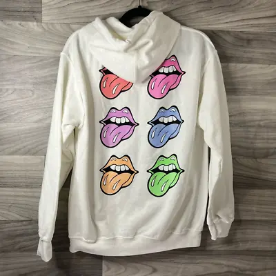 Buy Rolling Stones Womens Pastel Tongue Hoodie Sweatshirt White Pullover Pocket L • 15.09£
