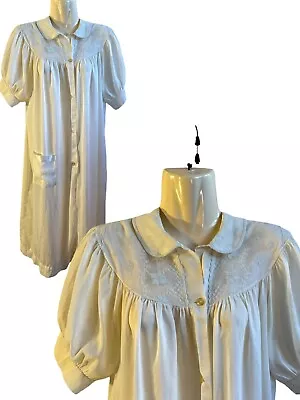 Buy Vintage Lingerie Night Gown Robe Yellow Nylon Embroidered Lace Button Front XL • 14.46£