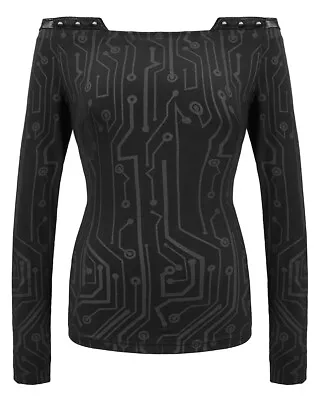 Buy Devil Fashion Womens CyberPunk Circuit Goth Punk Off Shoulder T Shirt Top Black • 23.09£