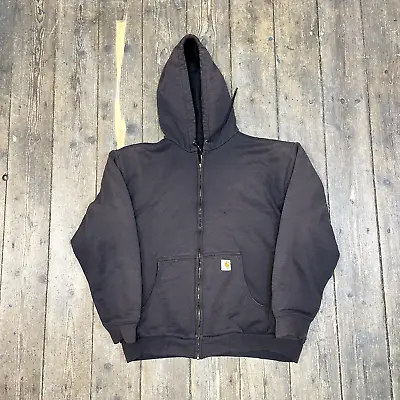 Buy Carhartt Hoodie Full-Zip 90s Workwear Mesh Lined Sweatshirt, Black, Mens Large • 55£