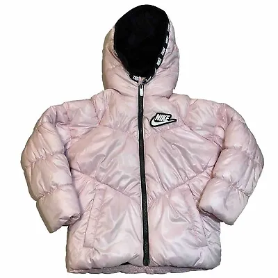 Buy Nike Little Kid Girls 6 Pink Chevron Puffer Jacket Hooded Fleece Lined Swoosh • 28.26£