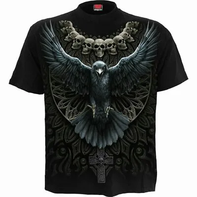 Buy Spiral Direct RAVEN SKULL Mens, Biker/Skulls/Tattoo/Goth/Rock, T-Shirt, Clothing • 14.45£
