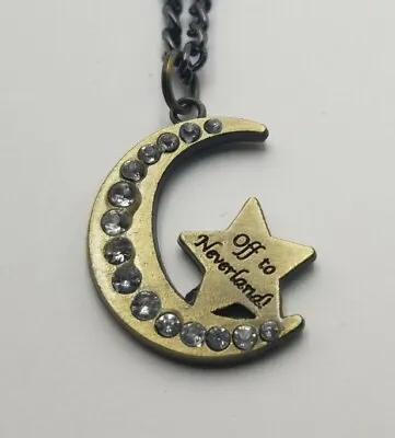 Buy Disney Parks Peter Pan Off To Neverland  Necklace Stars Moon Jeweled Bronze Tone • 12.68£