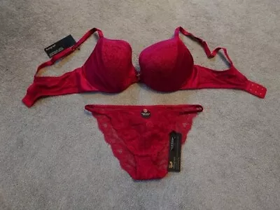 Buy Marks & Spencer Rosie Autograph Red Satin Lace Bra & Knickers Lingerie 38D & 12 • 19£