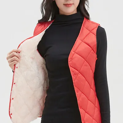 Buy Ladies Winter Autumn Quilted Fleece Warm Gilet  Sleeveless Jacket Vest Waistcoat • 9.55£