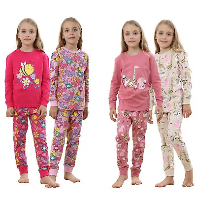 Buy Girls Pyjamas Pjs Nightwear 2 Pack Set Loungewear Cotton Long Sleeve 1.5-6 Years • 9.99£