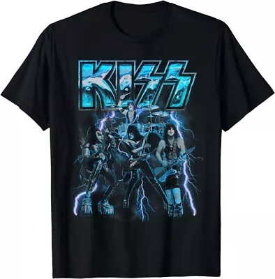 Buy KISS Black T-Shirt Lightning Blue Print Of Band New Gildan Mens UK M • 14.99£