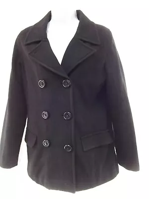 Buy Delia's Jr M Blk Wool Blend Pea Coat Jacket Military Double Breast Pockets GREAT • 26.05£