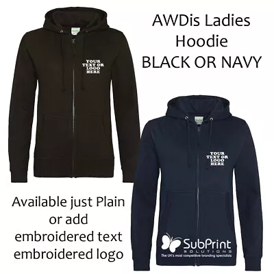 Buy Ladies Zip Hoodie, Branded Workwear, Plain Top Or Embroidered Text - Logo • 9.99£