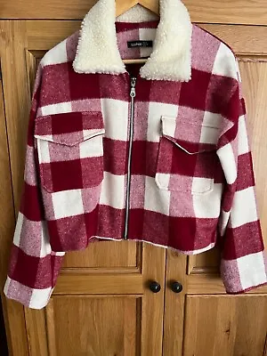 Buy Ladies Red And White Lumber Style Short Jacket Size 10 From Boohoo • 8£