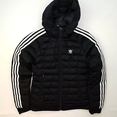 Buy Adidas SLIM Puffer Jacket UK 10 Womens Winter PRISTINE Hooded Black Polyester • 45£