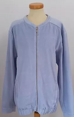 Buy Womans Cotton Traders Blue Velour Baseball Style Zip Cardigan Jacket 22 24 2XL • 9.99£