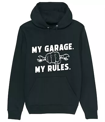 Buy MY GARAGE MY RULES Car Mechanic Tools Garage Grease Monkey Hoodie • 17.95£