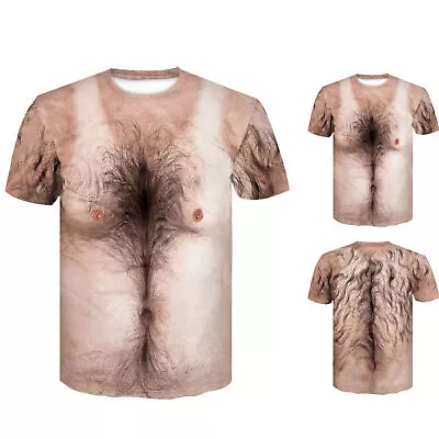 Buy Mens Casual 3D T-Shirt Hairy Chest Short Sleeve Funny Tops Tee Costume Halloween • 8.59£