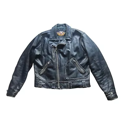 Buy Harley Davidson Black Distressed Leather Jacket Mens Size XL • 119.99£