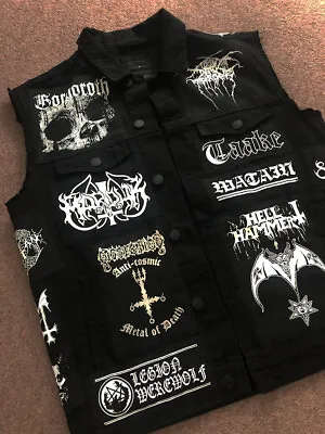 Buy Battle Jacket Cut-Off Denim Vest Black Metal Patch Immortal Bathory Mayhem Venom • 146.66£