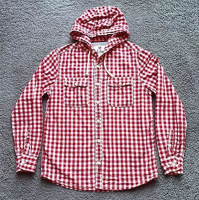 Buy Fat Face Hoodie Shirt Men's M Cotton Red White Plaid Check Long Sleeve Shacket • 19.87£